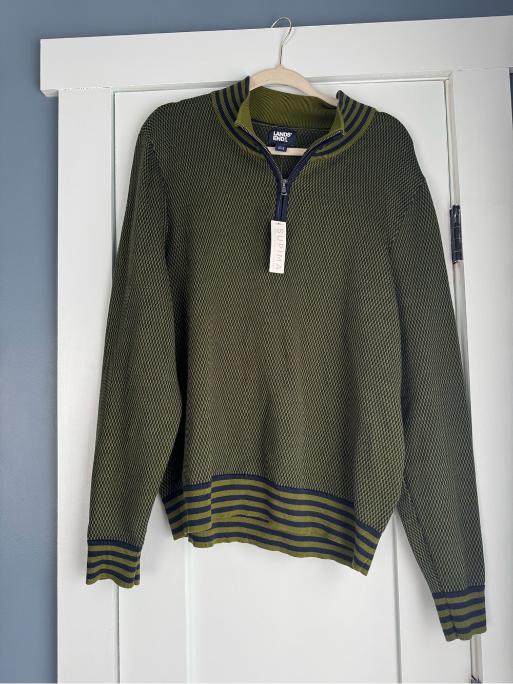 Lands' End Olive Green and Navy Half-Zip Men's Sweater